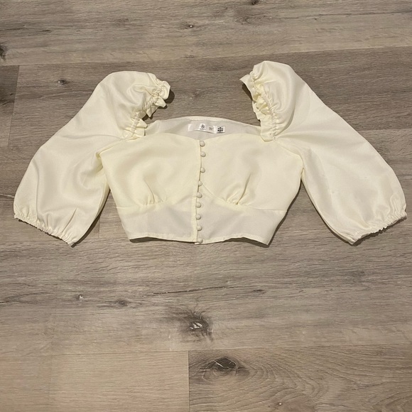 Missguided Tops - Misguided Cream Puff Sleeve Crop Top